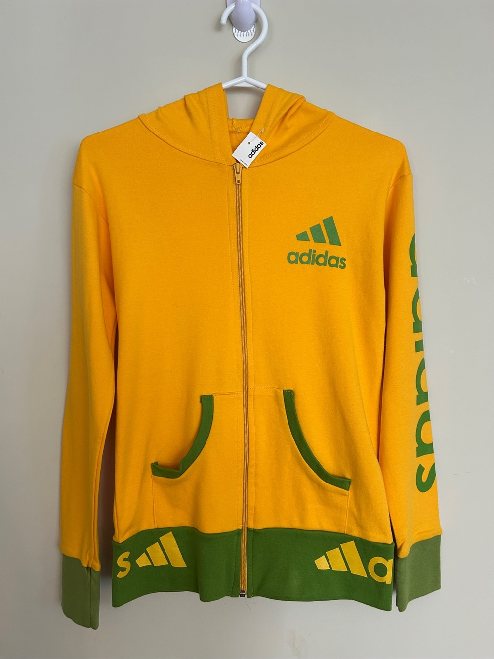 NWT Yellow Full-Zip Hoodie with Green Trim, Size S